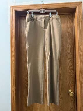 Express Editor Khaki Mid Rise Straight Leg Dress Pants